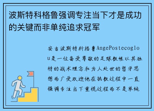 波斯特科格鲁强调专注当下才是成功的关键而非单纯追求冠军 波斯特科格鲁强调专注当下才是成功的关键而非单纯追求冠军